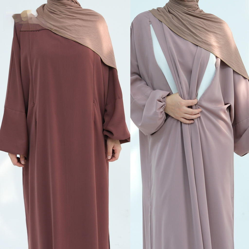 Front Zip Breastfeeding Dress for Mothers – Modest Abaya Style