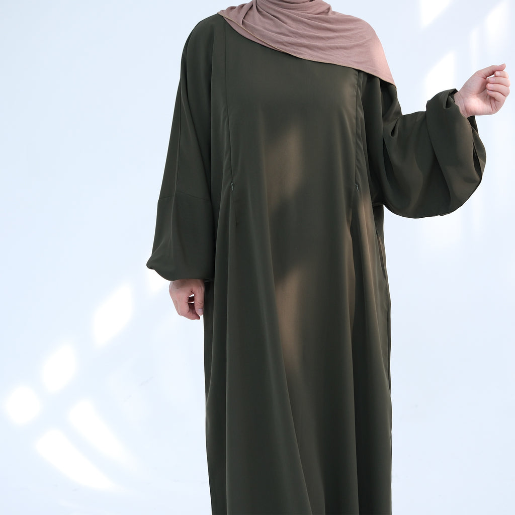 Front Zip Breastfeeding Dress for Mothers – Modest Abaya Style